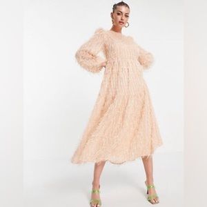 ASOS NWT MIDI DRESS WITH FLUFFY FEATHER TEXTURE
